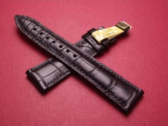 Blancpain Leder-Armband, Krokodil, Breite: 18mm im Verlauf auf 15mm, Längen: Lochseite 105mm & Schließenseite 65mm, Farbe: schwarz, ohne Schließe, JPCL1ECS18NK 