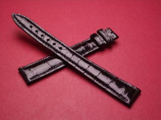 Blancpain Leder-Armband, Krokodil, Breite: 15mm im Verlauf auf 12mm, Längen: Lochseite 115mm & Schließenseite 80mm, Farbe: schwarz, ohne Schließe, JPCL35ECS15N 