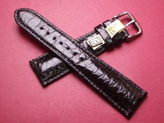 Louisiana Krokodil-Leder-Armband, 22mm im Verlauf auf 18mm an der Schließe, Farbe: schwarz glänzend 