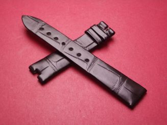 Breguet Lederarmband, Krokodil, Breite: 16mm im Verlauf auf 14mm, Zwischenbreite: 4,1mm, Längen: Lochseite 105mm & Schließenseite 65mm, schwarz, ohne Schließe 
