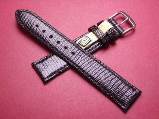 Eidechs-Leder-Armband, 18mm im Verlauf auf 16mm, Farbe: schwarz glänzend 