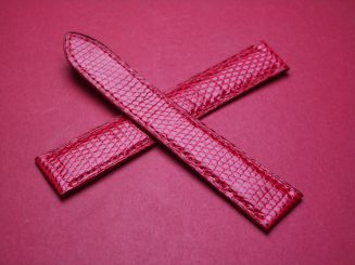 Cartier Uhren-Lederarmband, Eidechse, Breite: 18mm im Verlauf auf 16mm, Längen: Lochseite 100mm & Schließenseite 95mm, Farbe: rot, ohne Schließe (für Faltschließe) 