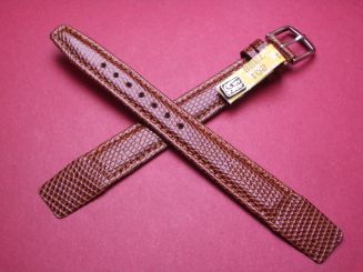 Leder-Armband, Eidechse, 16mm im Verlauf auf 14mm an der Schließe, Farbe: braun glänzend, für feste Stege, XL-Länge 