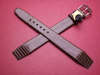 Leder-Armband, Eidechse, 16mm im Verlauf auf 14mm an der Schließe, Farbe: dunkelbraun glänzend, für feste Stege, XL-Länge 