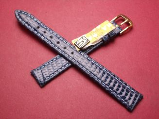 Leder-Armband, Eidechse, 12mm im Verlauf auf 10mm an der Schließe, Farbe: jeansblau glänzend, XS-Länge 