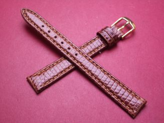 Leder-Armband, Eidechse, 12mm im Verlauf auf 10mm an der Schließe, Farbe: braun glänzend 