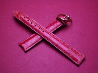 Baume & Mercier Leder-Armband, Krokodil, Breite: 13mm im Verlauf auf 12mm, Längen: Lochseite 105mm & Schließenseite 65mm, Farbe: rot, mit goldfarbener Originalschließe 