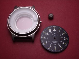 Aeromatic Serie 1912 Uhrengehäuse, Stahl, Ø 48mm, mit schwarz/weiß/gelbem Zifferblatt und Krone, Modell A1346, für Automatikuhrwerk 