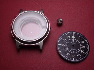 Aeromatic Serie 1912 Uhrengehäuse, Stahl, Ø 48mm, mit schwarz/weißem Zifferblatt und Krone, Modell A1348, für Automatikuhrwerk 