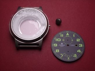 Aeromatic Serie 1912 Uhrengehäuse, Stahl, Ø 48mm, mit schwarz/grünem Zifferblatt und Krone, Modell A1359, für Automatikuhrwerk mit 24 Stunden- und Gangreserveanzeige 