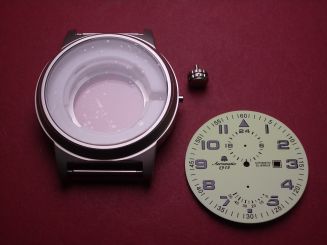 Aeromatic Serie 1912 Uhrengehäuse, Stahl, Ø 48mm, mit schwarz/neon-grünem Zifferblatt und Krone, Modell A1348, für Automatikuhrwerk mit 24 Stunden- und Gangreserveanzeige 