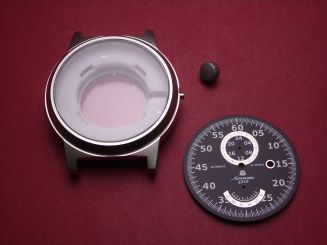 Aeromatic Serie 1912 Uhrengehäuse, Stahl, Ø 48mm, mit schwarz/silber/weißem Zifferblatt und Krone, Modell A1346, für Automatikuhrwerk mit 24 Stunden- und Gangreserveanzeige 