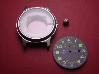 Aeromatic Serie 1912 Uhrengehäuse, Stahl, Ø 48mm, mit schwarz/grünem Zifferblatt und Krone, Modell A1350, für Automatikuhrwerk mit 24 Stunden- und Gangreserveanzeige 