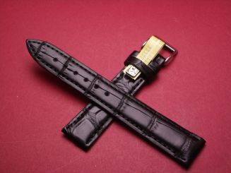 Louisiana Krokodil-Leder-Armband, 18mm im Verlauf auf 16mm Farbe: Schwarz 