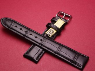 Louisiana Krokodil-Leder-Armband, 19mm im Verlauf auf 16mm, Farbe: Schwarz 