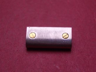 Cartier Anschluss-Glied, Stahl, 14mm, mit zwei Goldschrauben, gewölbt 