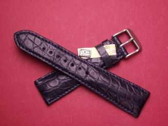 Louisiana Krokodil-Leder-Armband 22mm im Verlauf auf 18mm, Farbe: Blau-Schwarz 