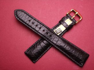 Louisiana Krokodil-Leder-Armband 22mm im Verlauf auf 18mm, extra Lang, Farbe: schwarz 