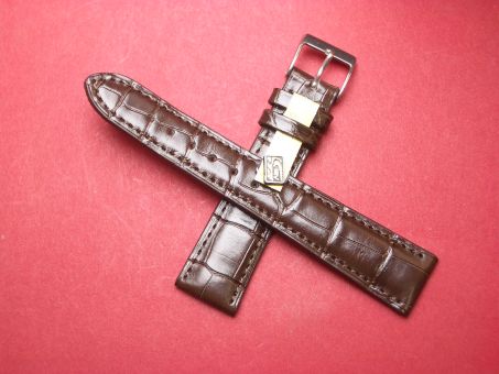 Louisiana Krokodil-Leder-Armband 20mm im Verlauf auf 16mm Farbe: Dunkelbraun glänzend 