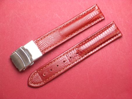 Leder-Armband 18mm rot/braun, Edelstahl Sicherheitsfaltschließe 