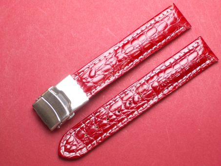 Leder-Armband 18mm rot, Edelstahl Sicherheitsfaltschließe 