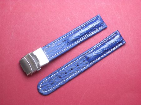 Leder-Armband 22mm blau/schwarz , Edelstahl Sicherheitsfaltschließe 