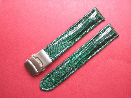 Leder-Armband 18mm dunkel grün, Edelstahl Sicherheitsfaltschließe 
