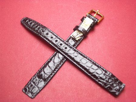 Krokodil-Leder-Armband für feste Stege 16mm auf 14mm XL  Farbe: Schwarz 