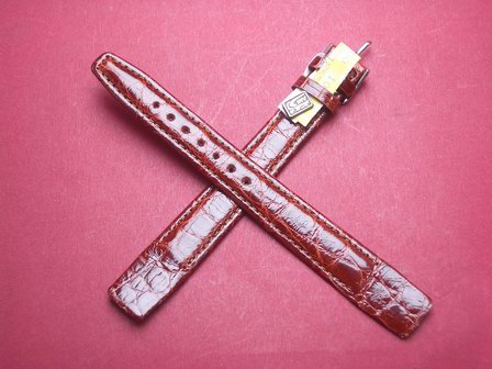 Krokodil-Leder-Armband für feste Stege 16mm auf 14mm XL  Farbe: Braun 