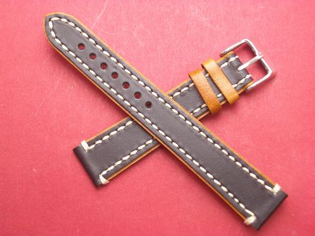 Leder-Armband 18mm im Verlauf auf 16mm Farbe: Schwarz Braun 