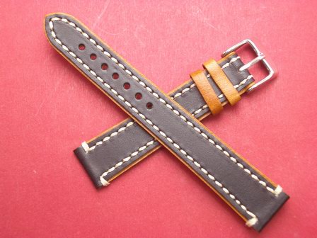 Leder-Armband 18mm im Verlauf auf 16mm Farbe: Schwarz Braun 