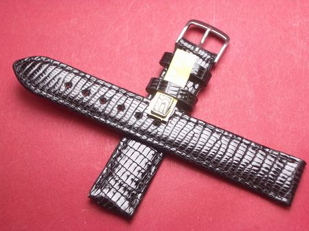 Eidechs-Leder-Armband 18mm im Verlauf auf 16mm Farbe: Schwarz 