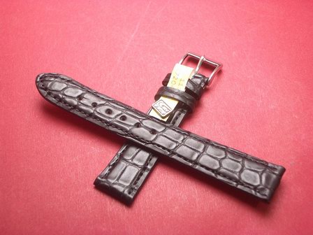 Louisiana Krokodil-Leder-Armband 18mm im Verlauf auf 16mm Farbe: Schwarz 