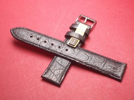 Krokodil-Leder-Armband 18mm im Verlauf auf 16mm Farbe: Schwarz 