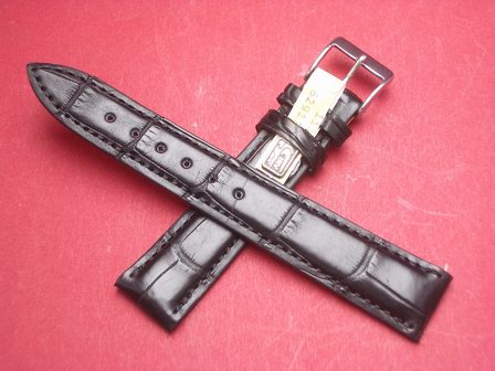 Louisiana Krokodil-Leder-Armband 18mm im Verlauf auf 16mm Farbe: Schwarz 