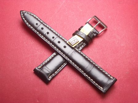 Louisiana Krokodil-Leder-Armband 18mm im Verlauf auf 16mm Farbe: Schwarz weiße Naht 