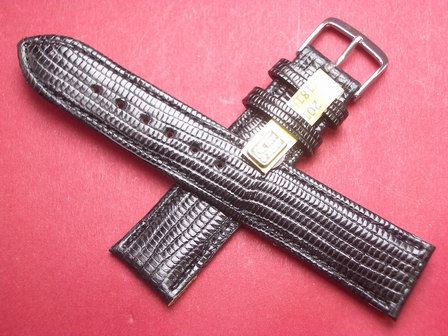 Eidechs-Leder-Armband 20mm im Verlauf auf 18mm Farbe: Schwarz 