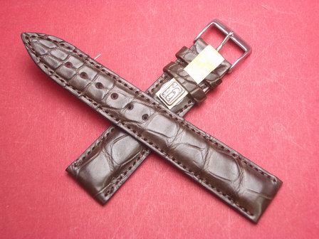 Louisiana Krokodil-Leder-Armband 20mm im Verlauf auf 18mm Farbe: Dunkelbraun 
