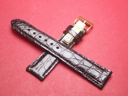 Louisiana Krokodil-Leder-Armband 20mm im Verlauf auf 18mm Farbe: Schwarz glänzend 