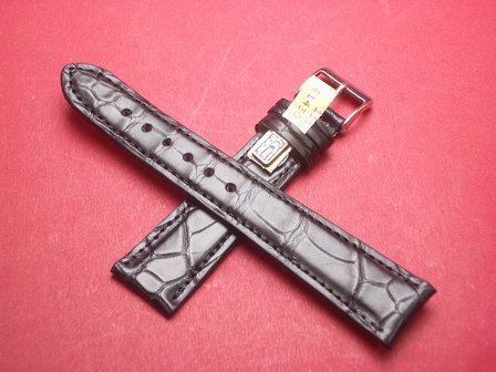 Louisiana Krokodil-Leder-Armband 20mm im Verlauf auf 16mm Farbe: Schwarz 