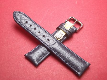 Louisiana Krokodil-Leder-Armband 20mm im Verlauf auf 18mm Farbe: Schwarz-Blau 