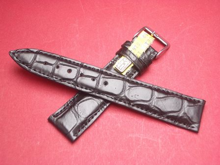 Louisiana Krokodil-Leder-Armband 20mm im Verlauf auf 18mm Farbe: Schwarz 