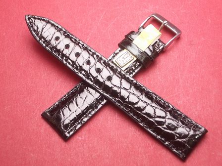 Louisiana Krokodil-Leder-Armband 20mm im Verlauf auf 18mm Farbe: Schwarz glänzend 