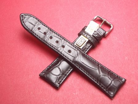 Louisiana Krokodil-Leder-Armband 22mm im Verlauf auf 18mm Farbe: Schwarz 