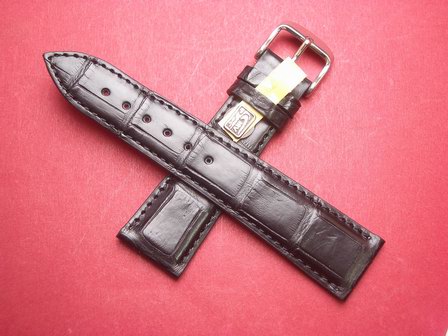 Louisiana Krokodil-Leder-Armband 22mm im Verlauf auf 18mm Farbe: Schwarz 