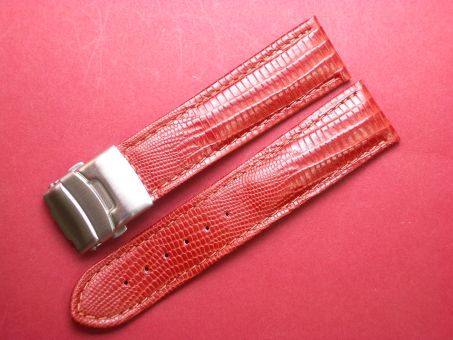 Leder-Armband 24mm rot/braun, Edelstahl Sicherheitsfaltschließe 