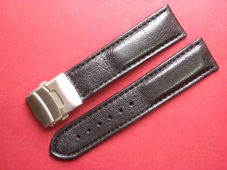 Leder-Armband 24mm schwarz, Edelstahl Sicherheitsfaltschließe 