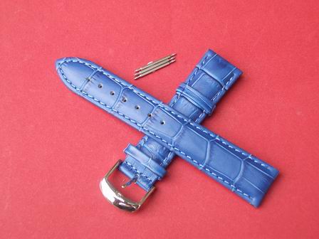 Leder- Armband mit Dornschließe und 3 Federstegen Farbe: Blau Breite 18mm