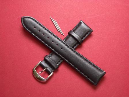 Leder- Armband mit Dornschließe und 3 Federstegen Farbe: Schwarz Breite 16mm