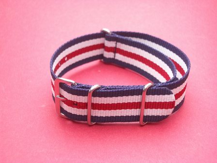Nato-Armband, Nylonband, Durchzugsband 20mm, Farbe: Blau Weiß Rot 